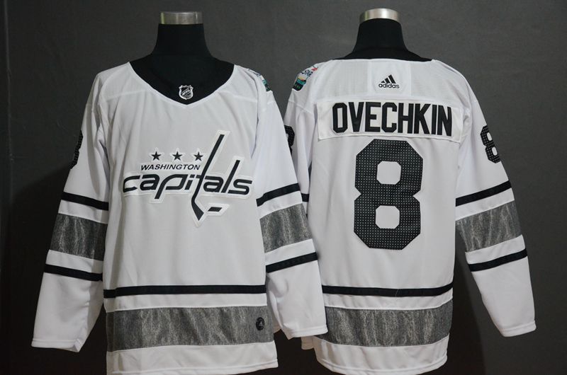 Men Washington Capitals 8 Ovechkin White 2019 All Star NHL Jerseys